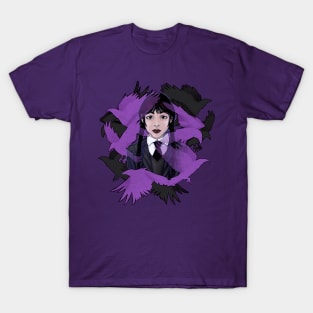 Wednesday Crow Motif in Purple T-Shirt